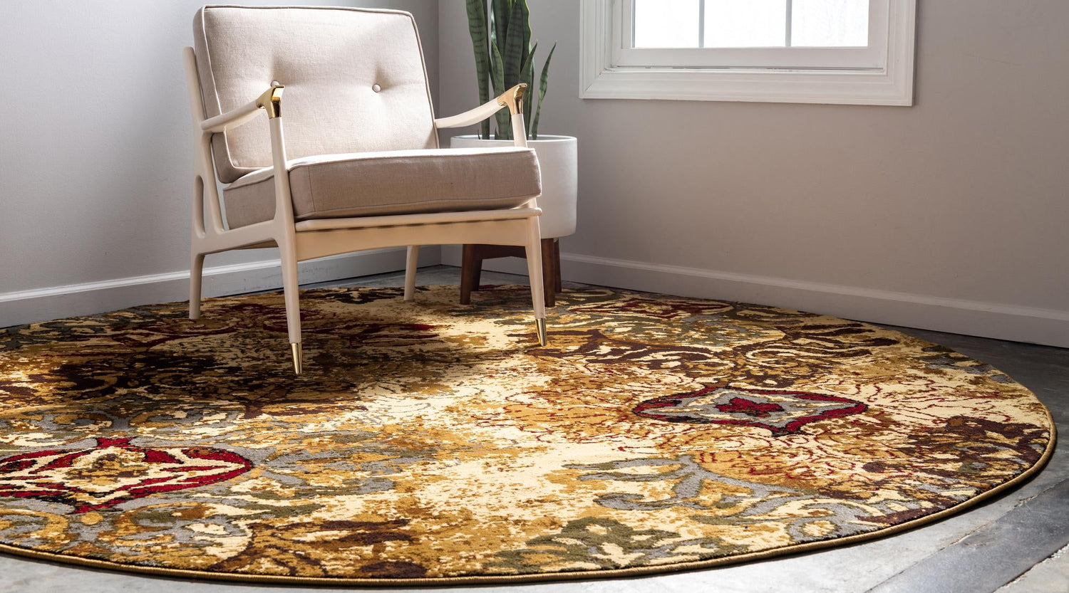 Beige 10' x 10' Barista Round Area Rug 100% Polypropylene Abstract Modern Geometric Carpet for Living Room Dining Office Dorm Room Decor for Sale at Rug Engine