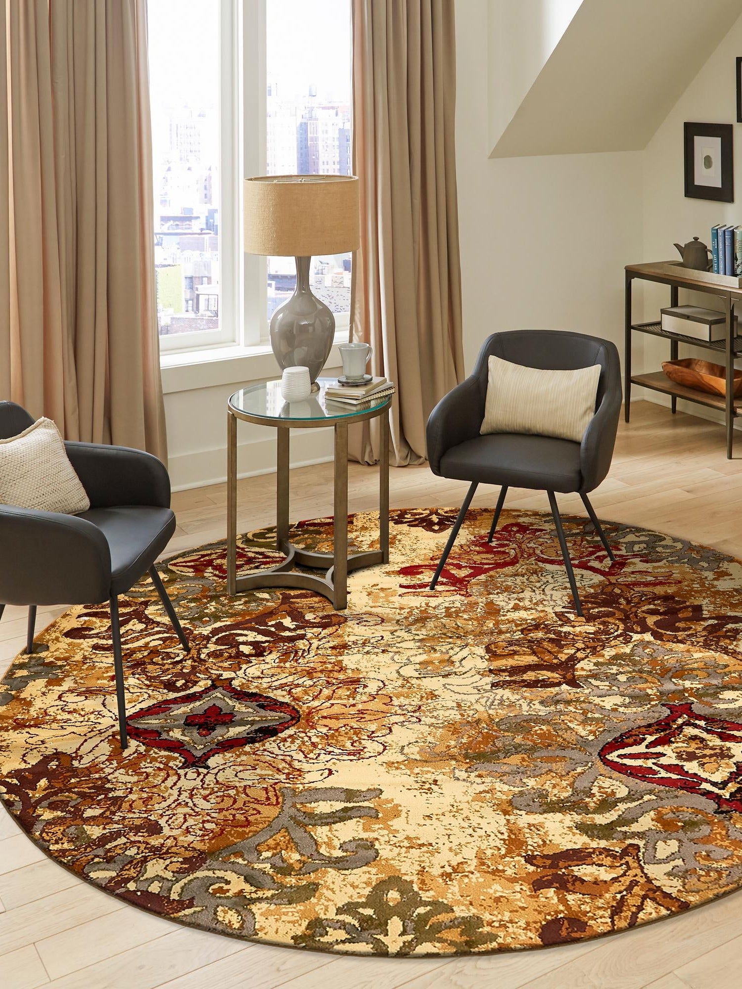 Beige 6' 1 x 6' 1 Barista Round Area Rug 100% Polypropylene Abstract Modern Geometric Carpet for Living Room Dining Office Dorm Room Decor for Sale at Rug Engine