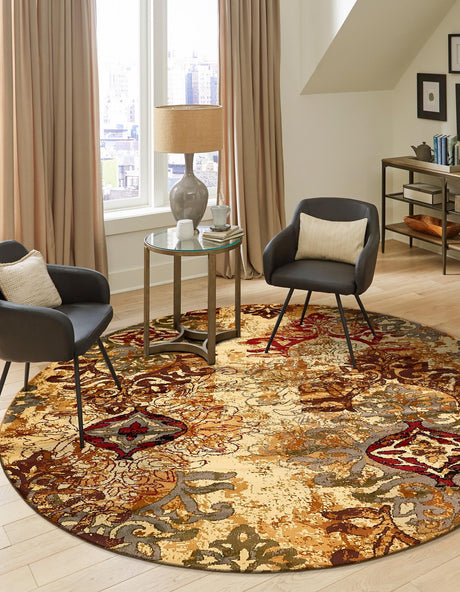 Beige 7' 10 x 7' 10 Barista Round Area Rug 100% Polypropylene Abstract Modern Geometric Carpet for Living Room Dining Office Dorm Room Decor for Sale at Rug Engine