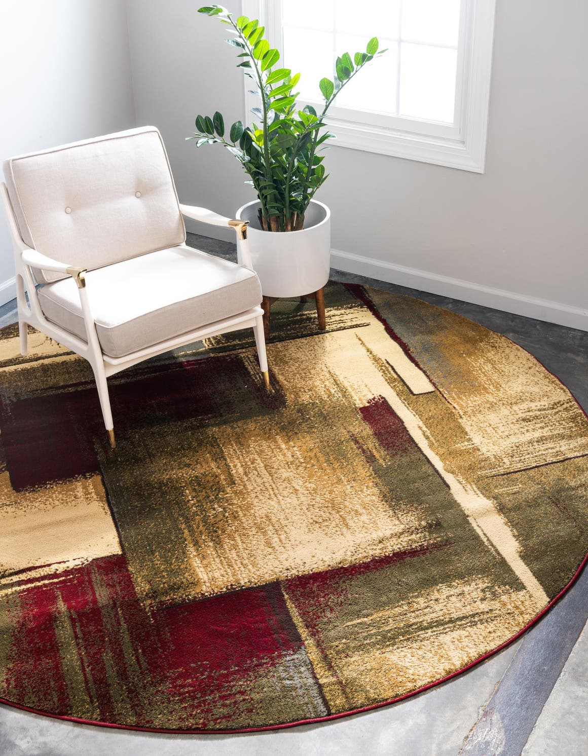 Multicolor 4' 1 x 4' 1 Barista Round Area Rug 100% Polypropylene Abstract Modern Geometric Carpet for Living Room Dining Office Dorm Room Decor for Sale at Rug Engine