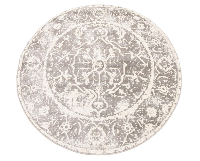 Gray 4' 1 x 4' 1 New Classical Round Area Rug 70% Polypropylene & 30% Polyester Traditional Vintage Distressed Carpet for Interior Design Home Decor for Sale at Rug Engine