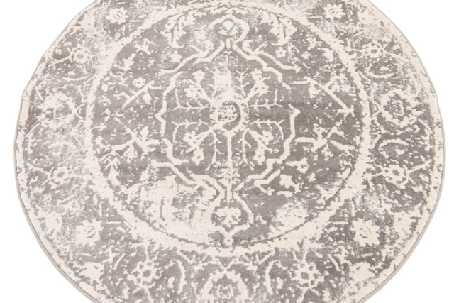 Gray 4' 1 x 4' 1 New Classical Round Area Rug 70% Polypropylene & 30% Polyester Traditional Vintage Distressed Carpet for Interior Design Home Decor for Sale at Rug Engine