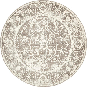 Gray 4' 1 x 4' 1 New Classical Round Area Rug 70% Polypropylene & 30% Polyester Traditional Vintage Distressed Carpet for Interior Design Home Decor for Sale at Rug Engine
