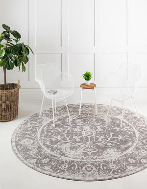 Gray 8' x 8' New Classical Round Area Rug 70% Polypropylene & 30% Polyester Traditional Vintage Distressed Carpet for Interior Design Home Decor for Sale at Rug Engine