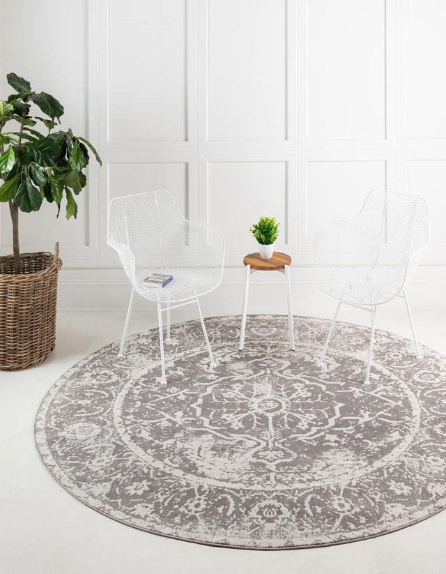 Gray 8' x 8' New Classical Round Area Rug 70% Polypropylene & 30% Polyester Traditional Vintage Distressed Carpet for Interior Design Home Decor for Sale at Rug Engine