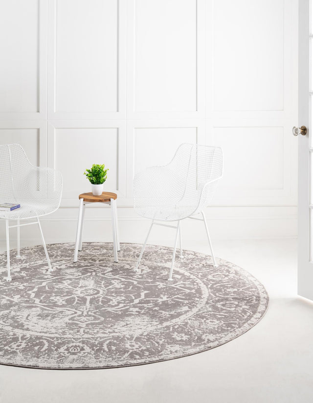 Gray 8' x 8' New Classical Round Area Rug 70% Polypropylene & 30% Polyester Traditional Vintage Distressed Carpet for Interior Design Home Decor for Sale at Rug Engine