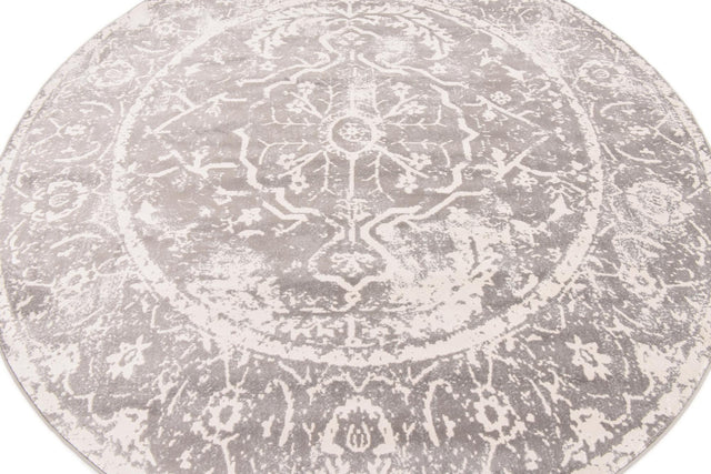 Gray 8' x 8' New Classical Round Area Rug 70% Polypropylene & 30% Polyester Traditional Vintage Distressed Carpet for Interior Design Home Decor for Sale at Rug Engine