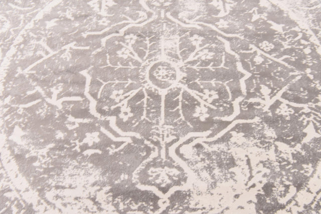 Gray 8' x 8' New Classical Round Area Rug 70% Polypropylene & 30% Polyester Traditional Vintage Distressed Carpet for Interior Design Home Decor for Sale at Rug Engine