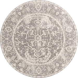 Gray 8' x 8' New Classical Round Area Rug 70% Polypropylene & 30% Polyester Traditional Vintage Distressed Carpet for Interior Design Home Decor for Sale at Rug Engine