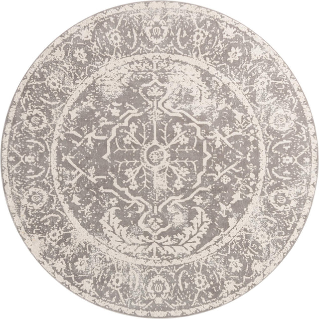 Gray 8' x 8' New Classical Round Area Rug 70% Polypropylene & 30% Polyester Traditional Vintage Distressed Carpet for Interior Design Home Decor for Sale at Rug Engine