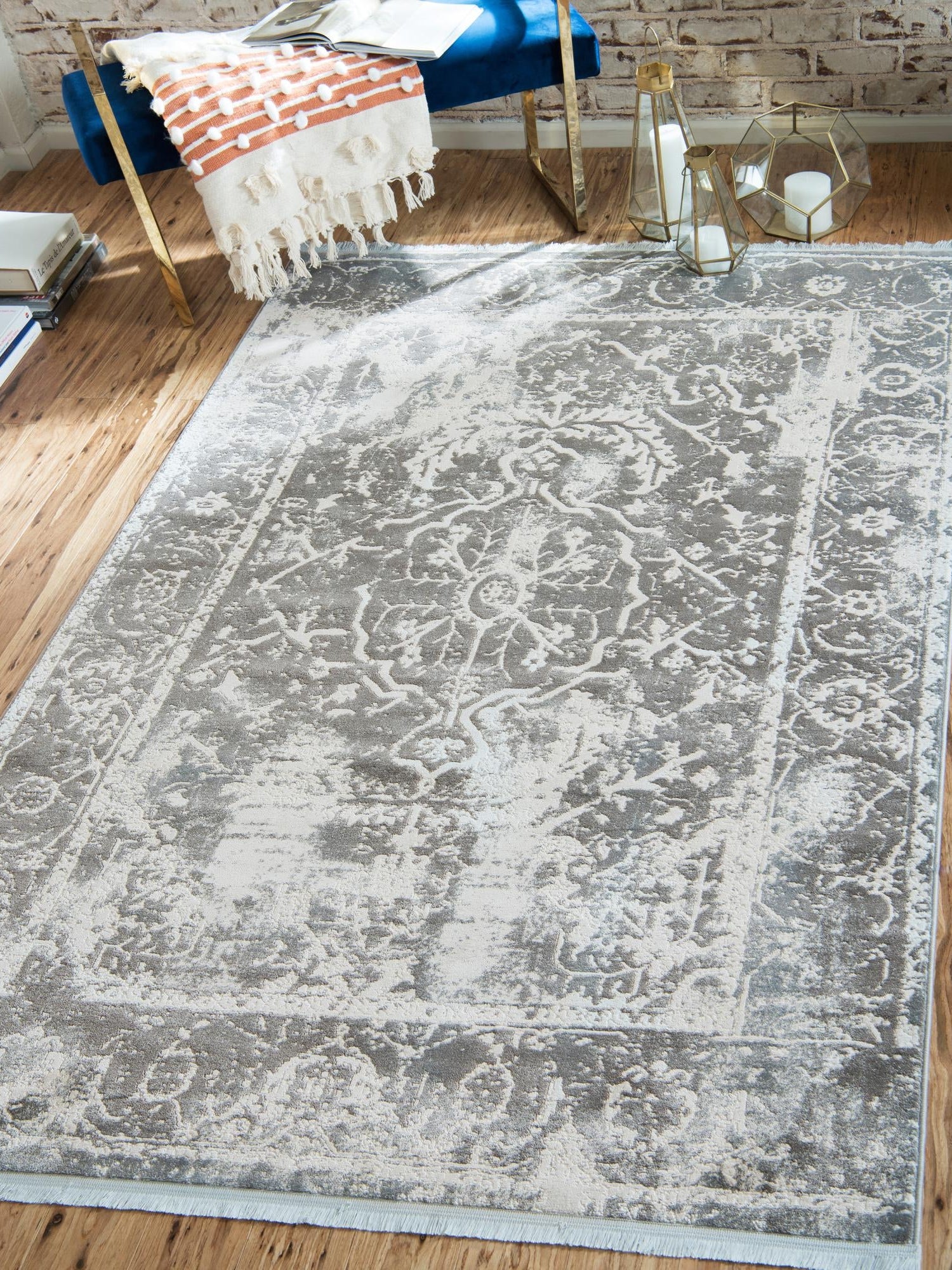 Gray 5' 1 x 8' New Classical Rectangle Area Rug 70% Polypropylene & 30% Polyester Traditional Vintage Distressed Carpet for Interior Design Home Decor for Sale at Rug Engine