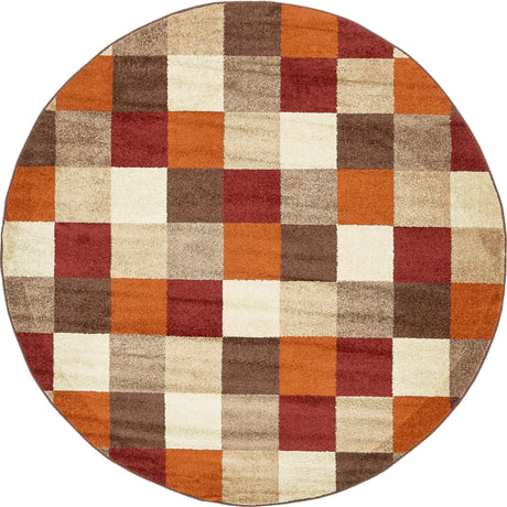 Multicolor 8' x 8' Autumn Round Area Rug 100% Polypropylene Durable Jute Backing Living Dining Room Bedroom Office Modern Decor Carpet for Sale at Rug Engine