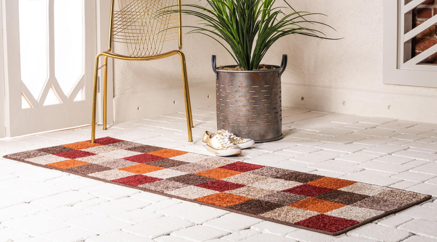 Multicolor 2' x 6' 1 Autumn Runner Area Rug 100% Polypropylene Durable Jute Backing Living Dining Room Bedroom Office Modern Decor Carpet for Sale at Rug Engine