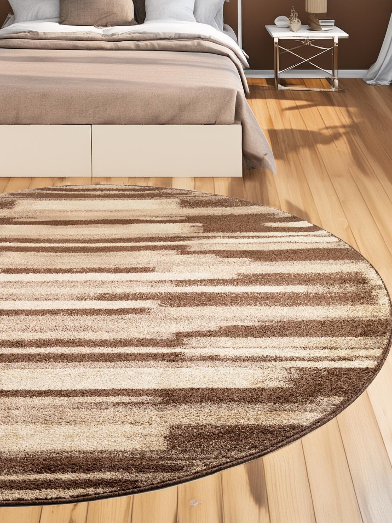 Brown 3' 1 x 3' 1 Autumn Round Area Rug 100% Polypropylene Durable Jute Backing Living Dining Room Bedroom Office Modern Decor Carpet for Sale at Rug Engine