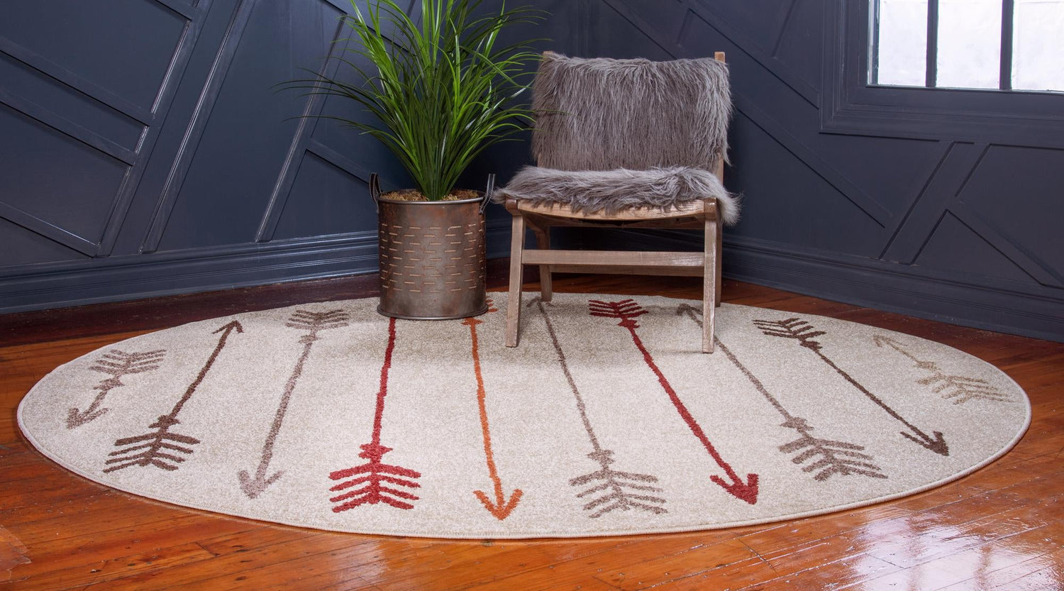 Beige 7' 10 x 7' 10 Autumn Round Area Rug 100% Polypropylene Durable Jute Backing Living Dining Room Bedroom Office Modern Decor Carpet for Sale at Rug Engine