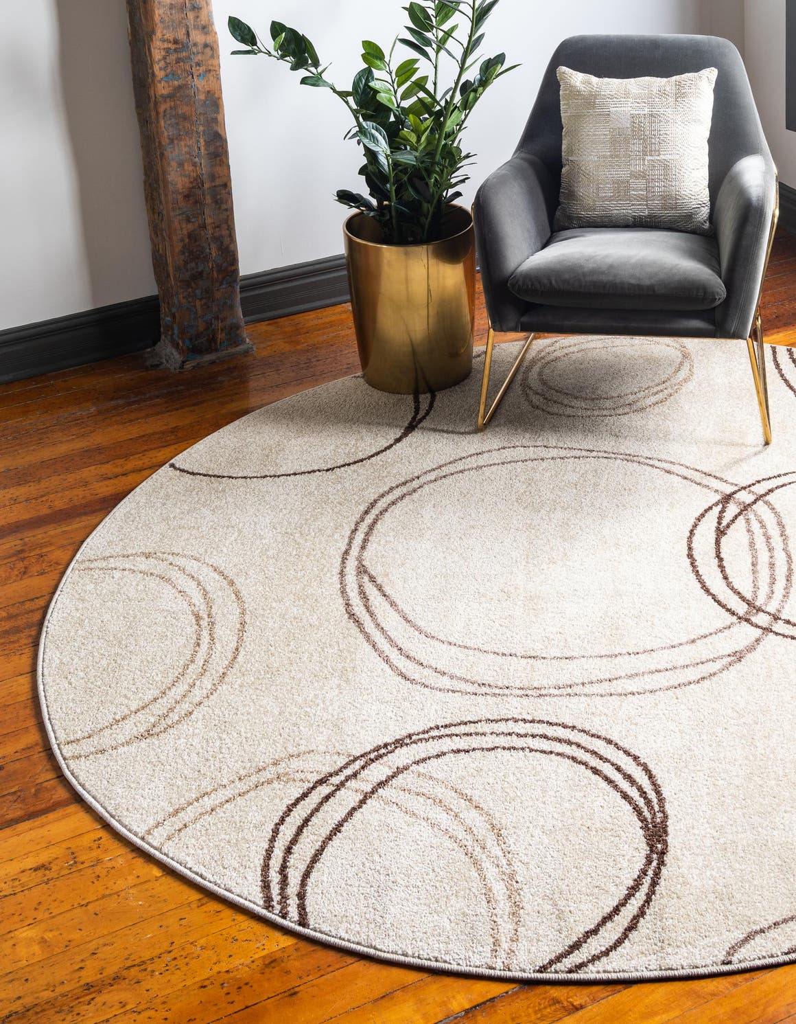 Beige 8' x 8' Autumn Round Area Rug 100% Polypropylene Durable Jute Backing Living Dining Room Bedroom Office Modern Decor Carpet for Sale at Rug Engine