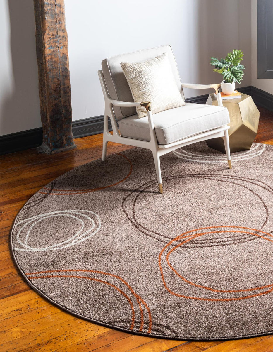 Light Brown 8' x 8' Autumn Round Area Rug 100% Polypropylene Durable J ...