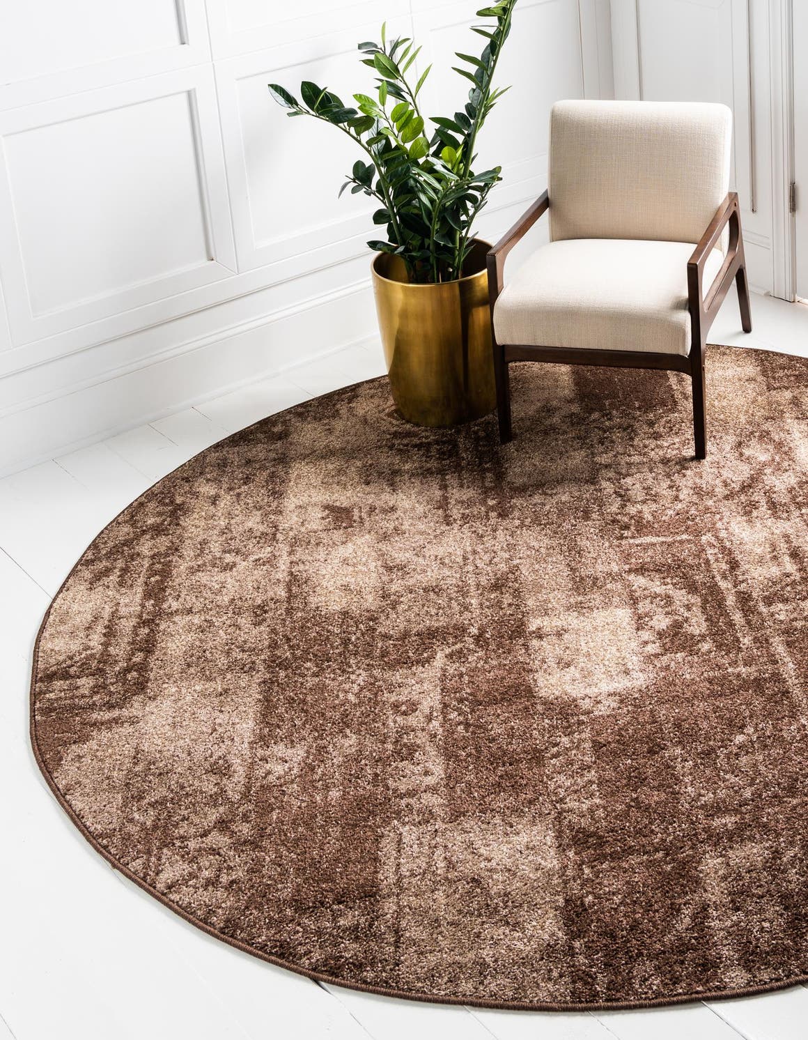 Brown 3' 1 x 3' 1 Autumn Round Area Rug 100% Polypropylene Durable Jute Backing Living Dining Room Bedroom Office Modern Decor Carpet for Sale at Rug Engine