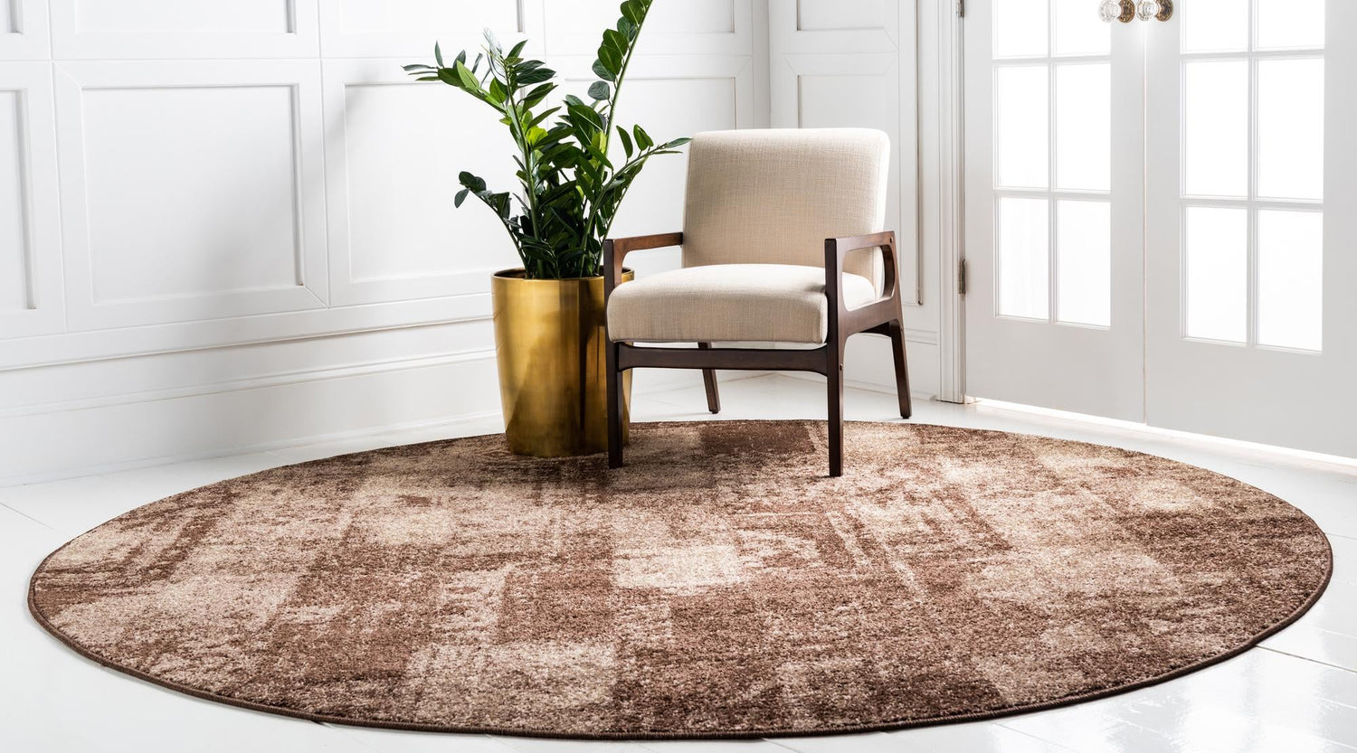 Brown 7' 10 x 7' 10 Autumn Round Area Rug 100% Polypropylene Durable Jute Backing Living Dining Room Bedroom Office Modern Decor Carpet for Sale at Rug Engine