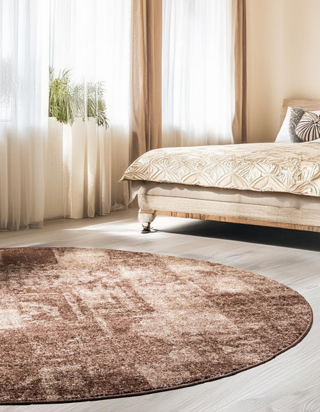 Brown 3' 1 x 3' 1 Autumn Round Area Rug 100% Polypropylene Durable Jute Backing Living Dining Room Bedroom Office Modern Decor Carpet for Sale at Rug Engine