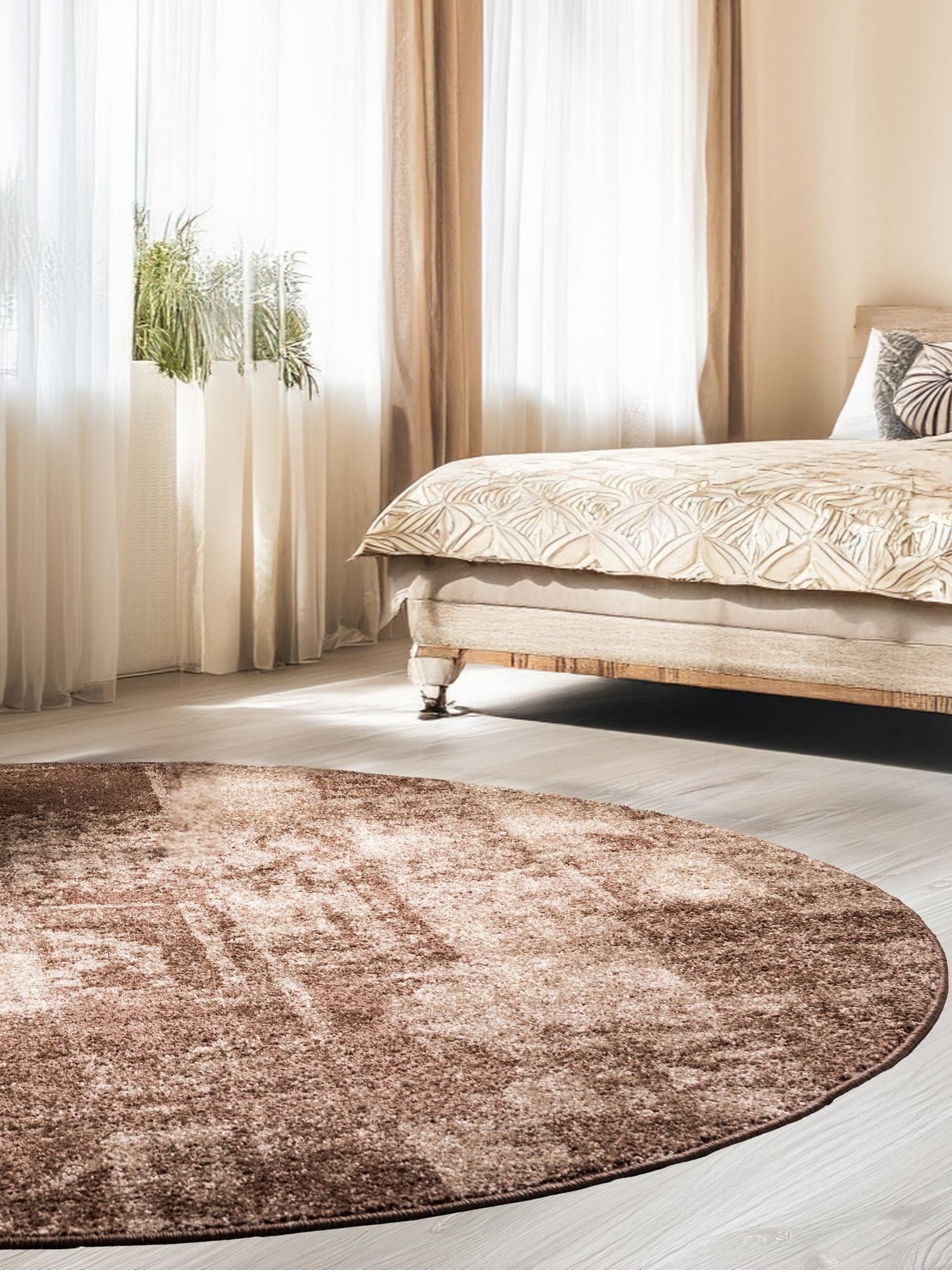 Brown 7' 10 x 7' 10 Autumn Round Area Rug 100% Polypropylene Durable Jute Backing Living Dining Room Bedroom Office Modern Decor Carpet for Sale at Rug Engine