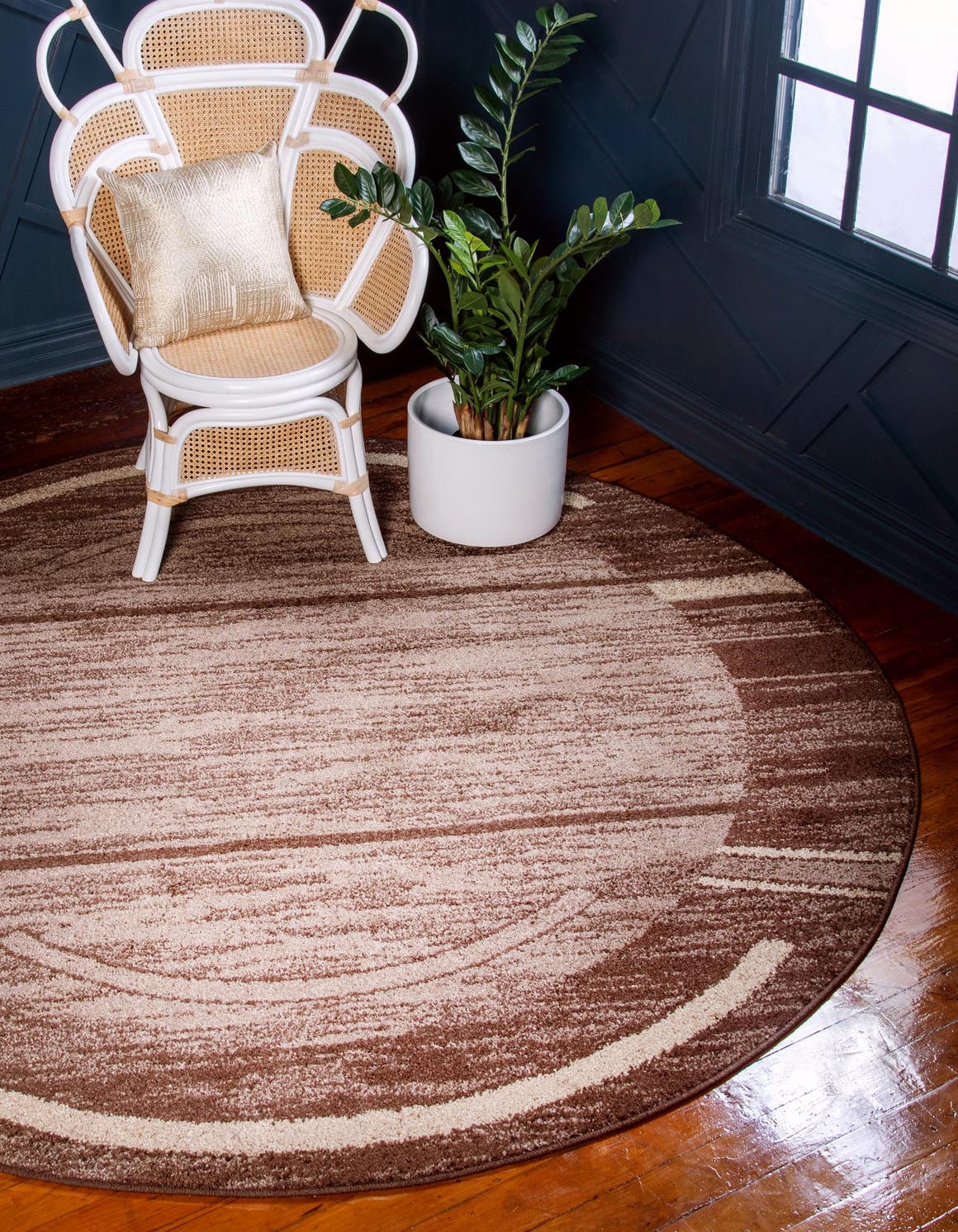 Brown 7' 10 x 7' 10 Autumn Round Area Rug 100% Polypropylene Durable Jute Backing Living Dining Room Bedroom Office Modern Decor Carpet for Sale at Rug Engine