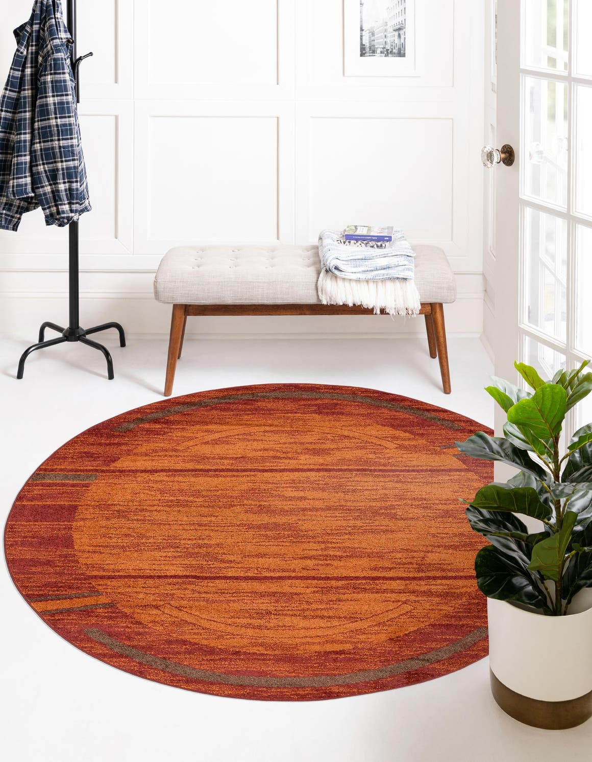 Terracotta 5' 3 x 5' 3 Autumn Round Area Rug 100% Polypropylene Durable Jute Backing Living Dining Room Bedroom Office Modern Decor Carpet for Sale at Rug Engine