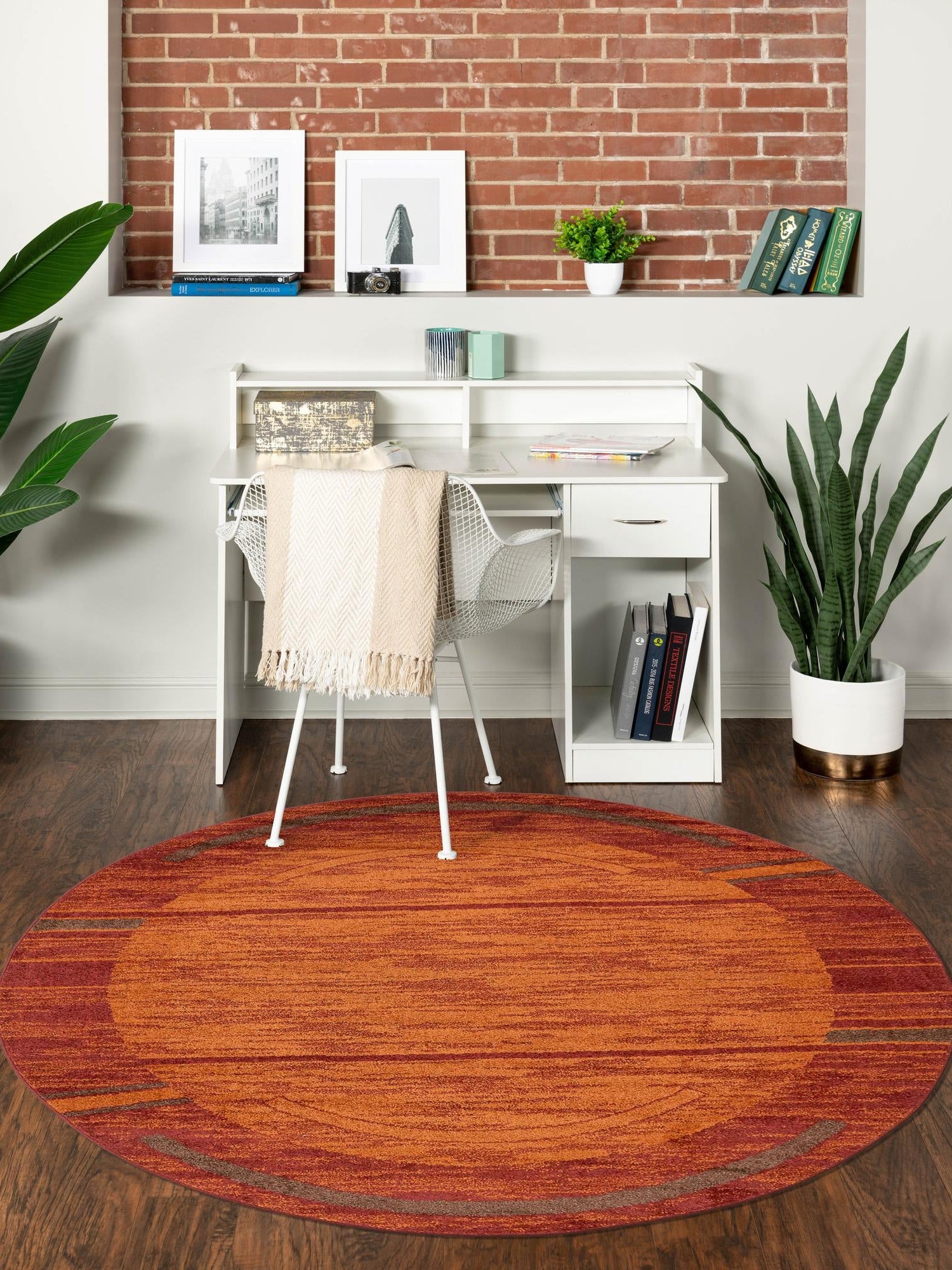 Terracotta 5' 3 x 5' 3 Autumn Round Area Rug 100% Polypropylene Durable Jute Backing Living Dining Room Bedroom Office Modern Decor Carpet for Sale at Rug Engine