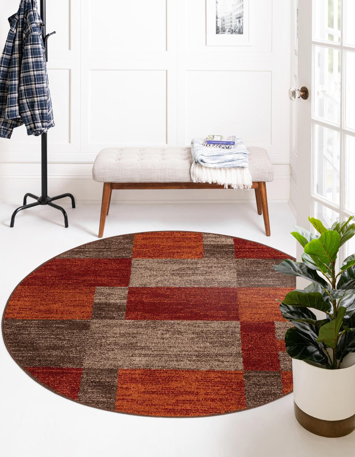 Multicolor 7' 10 x 7' 10 Autumn Round Area Rug 100% Polypropylene Durable Jute Backing Living Dining Room Bedroom Office Modern Decor Carpet for Sale at Rug Engine