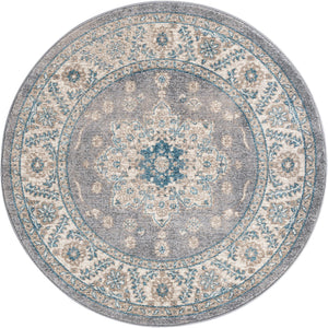 Gray 4' 1 x 4' 1 Salzburg Round Area Rug Stain Resistant Easy Clean Traditional Classic Design Durable Carpet for Affordable Interior Home Decorating for Sale at Rug Engine
