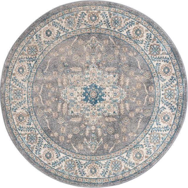 Gray 5' 1 x 5' 1 Salzburg Round Area Rug Stain Resistant Easy Clean Traditional Classic Design Durable Carpet for Affordable Interior Home Decorating for Sale at Rug Engine