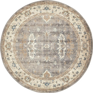 Gray 5' x 5' Salzburg Round Area Rug Stain Resistant Easy Clean Traditional Classic Design Durable Carpet for Affordable Interior Home Decorating for Sale at Rug Engine