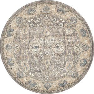 Gray 5' x 5' Salzburg Round Area Rug Stain Resistant Easy Clean Traditional Classic Design Durable Carpet for Affordable Interior Home Decorating for Sale at Rug Engine