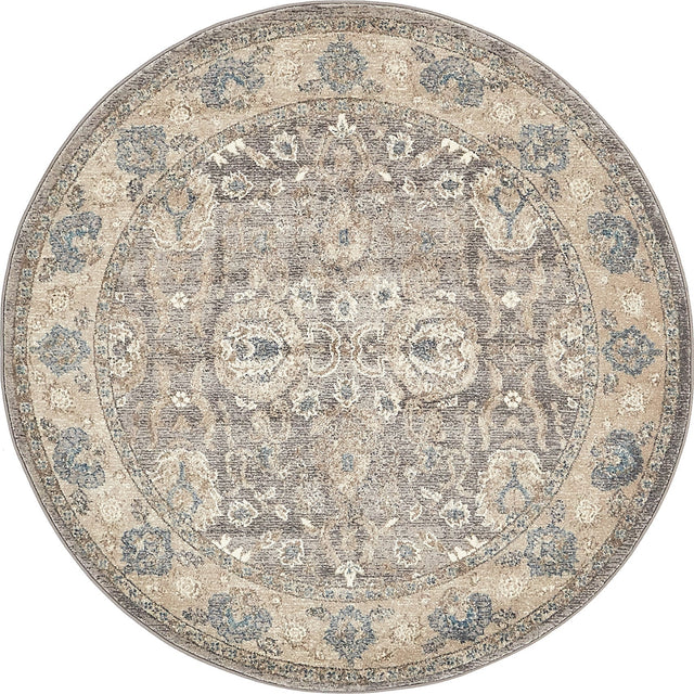 Gray 5' x 5' Salzburg Round Area Rug Stain Resistant Easy Clean Traditional Classic Design Durable Carpet for Affordable Interior Home Decorating for Sale at Rug Engine