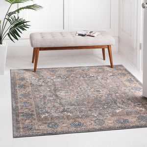 Gray 4' x 4' Salzburg Square Area Rug Stain Resistant Easy Clean Traditional Classic Design Durable Carpet for Affordable Interior Home Decorating for Sale at Rug Engine
