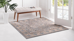 Gray 4' x 4' Salzburg Square Area Rug Stain Resistant Easy Clean Traditional Classic Design Durable Carpet for Affordable Interior Home Decorating for Sale at Rug Engine