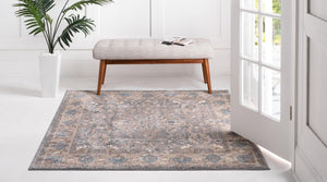 Gray 4' x 4' Salzburg Square Area Rug Stain Resistant Easy Clean Traditional Classic Design Durable Carpet for Affordable Interior Home Decorating for Sale at Rug Engine