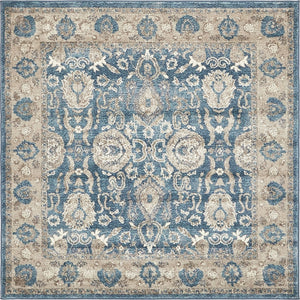 Light Blue 5' x 5' Salzburg Square Area Rug Stain Resistant Easy Clean Traditional Classic Design Durable Carpet for Affordable Interior Home Decorating for Sale at Rug Engine