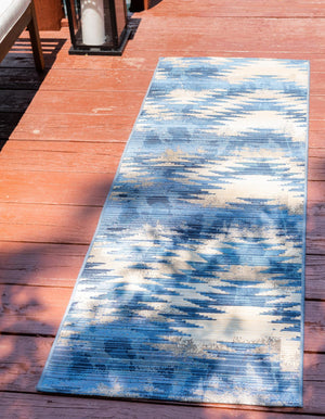 Blue 2' 7 x 5' 3 Outdoor Modern Runner Area Rug Weather Resistant for Patio, Deck, Terrace, Balcony, Porch 100% Polypropylene Modern Outside Carpet for Sale at Rug Engine