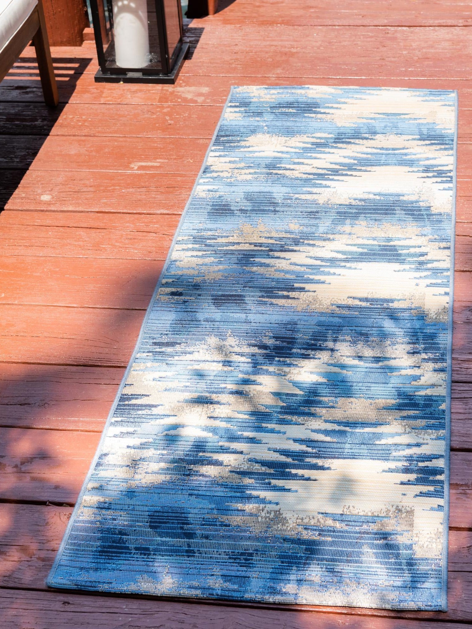 Blue 2' x 6' 1 Outdoor Modern Runner Area Rug Weather Resistant for Patio, Deck, Terrace, Balcony, Porch 100% Polypropylene Modern Outside Carpet for Sale at Rug Engine
