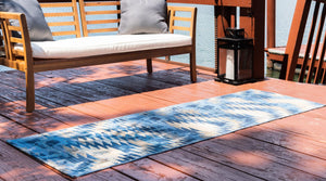Blue 2' 7 x 5' 3 Outdoor Modern Runner Area Rug Weather Resistant for Patio, Deck, Terrace, Balcony, Porch 100% Polypropylene Modern Outside Carpet for Sale at Rug Engine