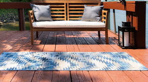 Blue 2' 7 x 5' 3 Outdoor Modern Runner Area Rug Weather Resistant for Patio, Deck, Terrace, Balcony, Porch 100% Polypropylene Modern Outside Carpet for Sale at Rug Engine