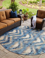 Blue 8' x 8' Outdoor Modern Round Rug