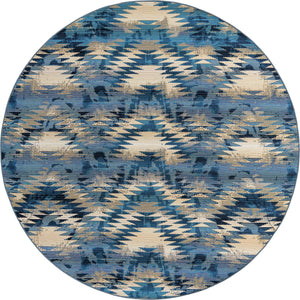 Blue 8' x 8' Outdoor Modern Round Rug