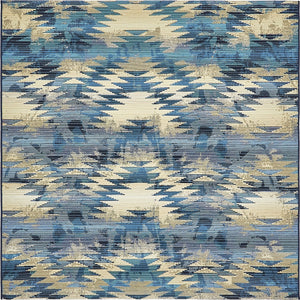 Blue 6' 1 x 6' 1 Outdoor Modern Square Area Rug Weather Resistant for Patio, Deck, Terrace, Balcony, Porch
