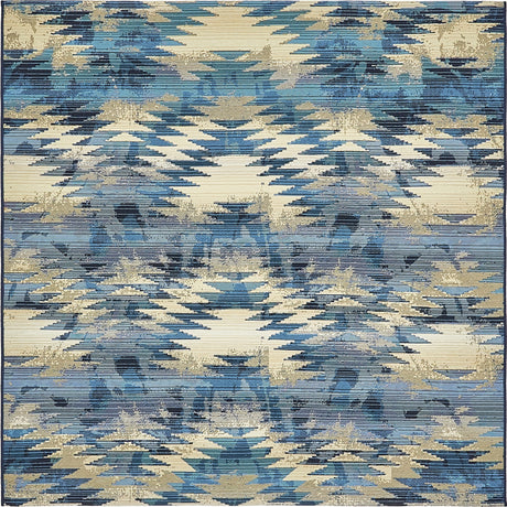 Blue 6' 1 x 6' 1 Outdoor Modern Square Rug