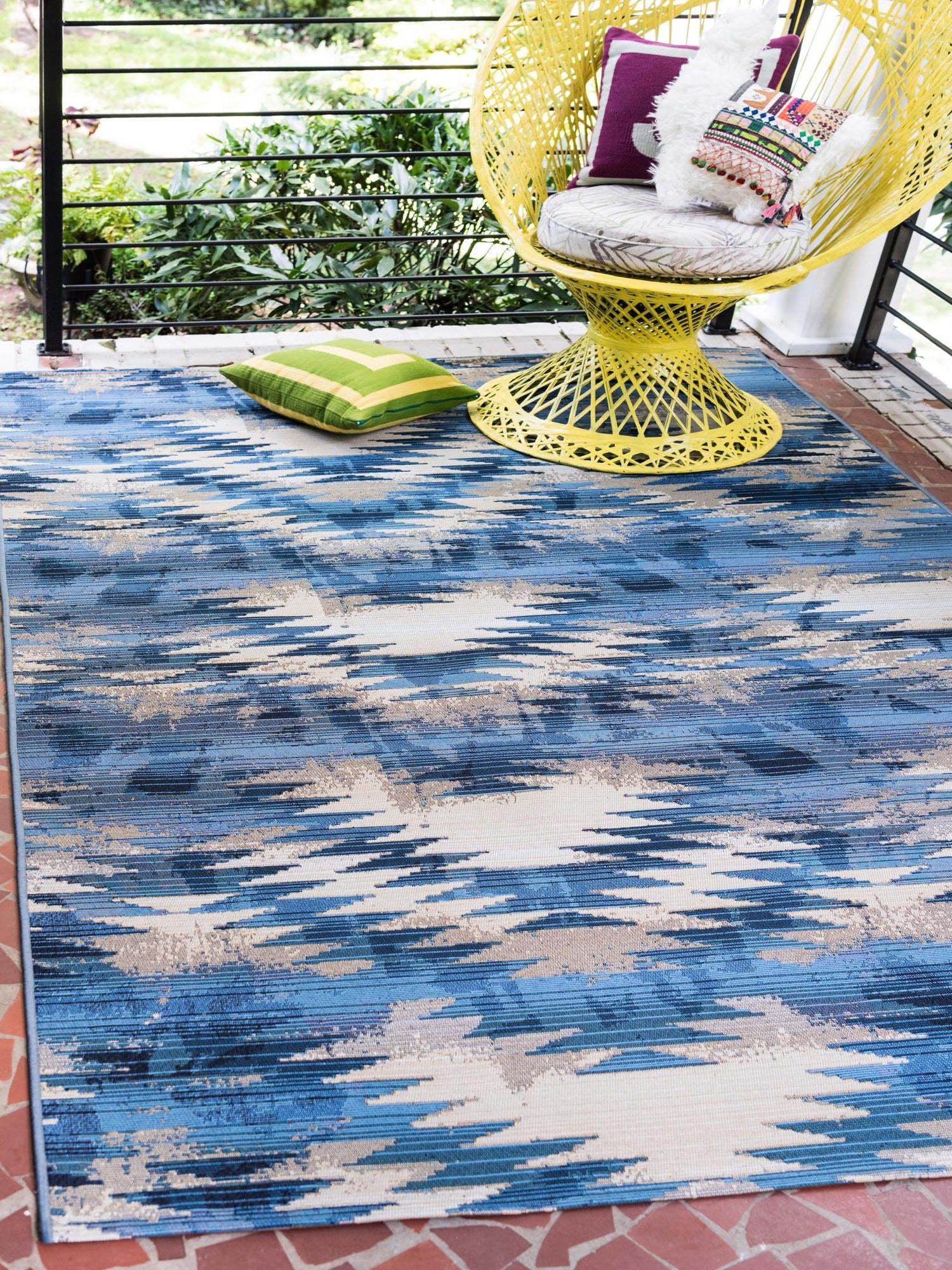 Blue 8' x 11' 4 Outdoor Modern Rectangle Area Rug Weather Resistant for Patio, Deck, Terrace, Balcony, Porch 100% Polypropylene Modern Outside Carpet for Sale at Rug Engine