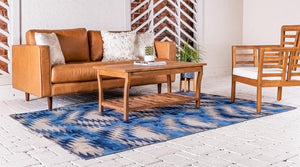 Blue 2' 2 x 3' 1 Outdoor Modern Rectangle Area Rug Weather Resistant for Patio, Deck, Terrace, Balcony, Porch 100% Polypropylene Modern Outside Carpet for Sale at Rug Engine
