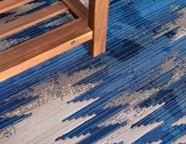 Blue 8' x 11' 4 Outdoor Modern Rectangle Rug