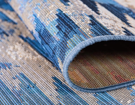 Blue 8' x 11' 4 Outdoor Modern Rectangle Area Rug Weather Resistant for Patio, Deck, Terrace, Balcony, Porch 100% Polypropylene Modern Outside Carpet for Sale at Rug Engine